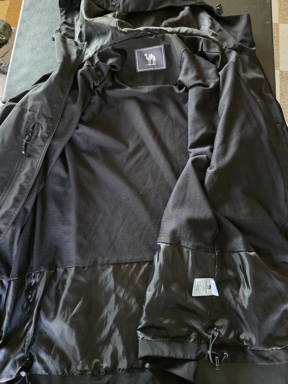 Men's Black Hooded Raincoat with Camel Logo